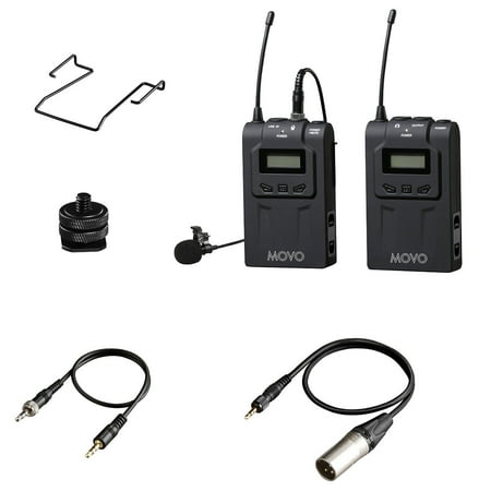 Movo Wireless 48-Channel UHF Lavalier Microphone System for Canon EOS 1D-X MK I&II, 5D MK I, II, III, 5DS R, 6D, 7D MK I+II, 60D, 70D, Digital Rebel T6S, T6i, T5i, T4i, T3i, T2i DSLR