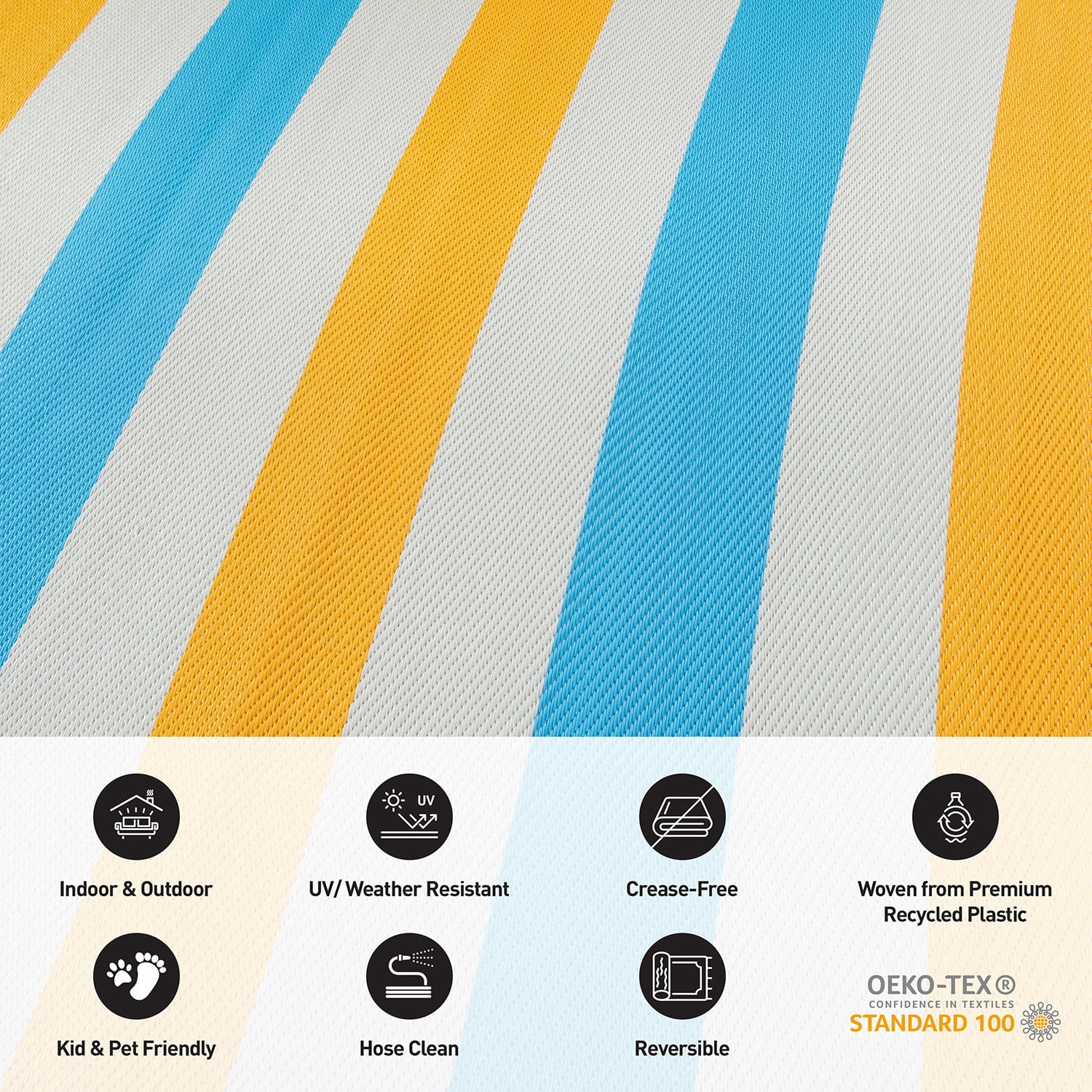 World Rug Gallery Contemporary Stripe Reversible Recycled Plastic Outdoor Picnic Mat, Camping Rug, RV Rug - MULTI 5'x7'