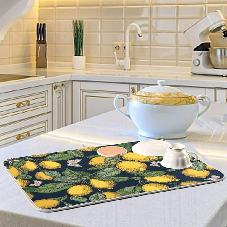 Vivid Lemon Dish Drying Mat for Kitchen Counter, Ultra Absorbent