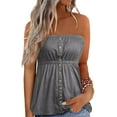 thumbnail image 2 of Musuos Women Fashion Tube Tops Solid Color Buttons Strapless Boat-Neck Wrap Chest Tank Tops Summer Bandeau Tops, 2 of 4