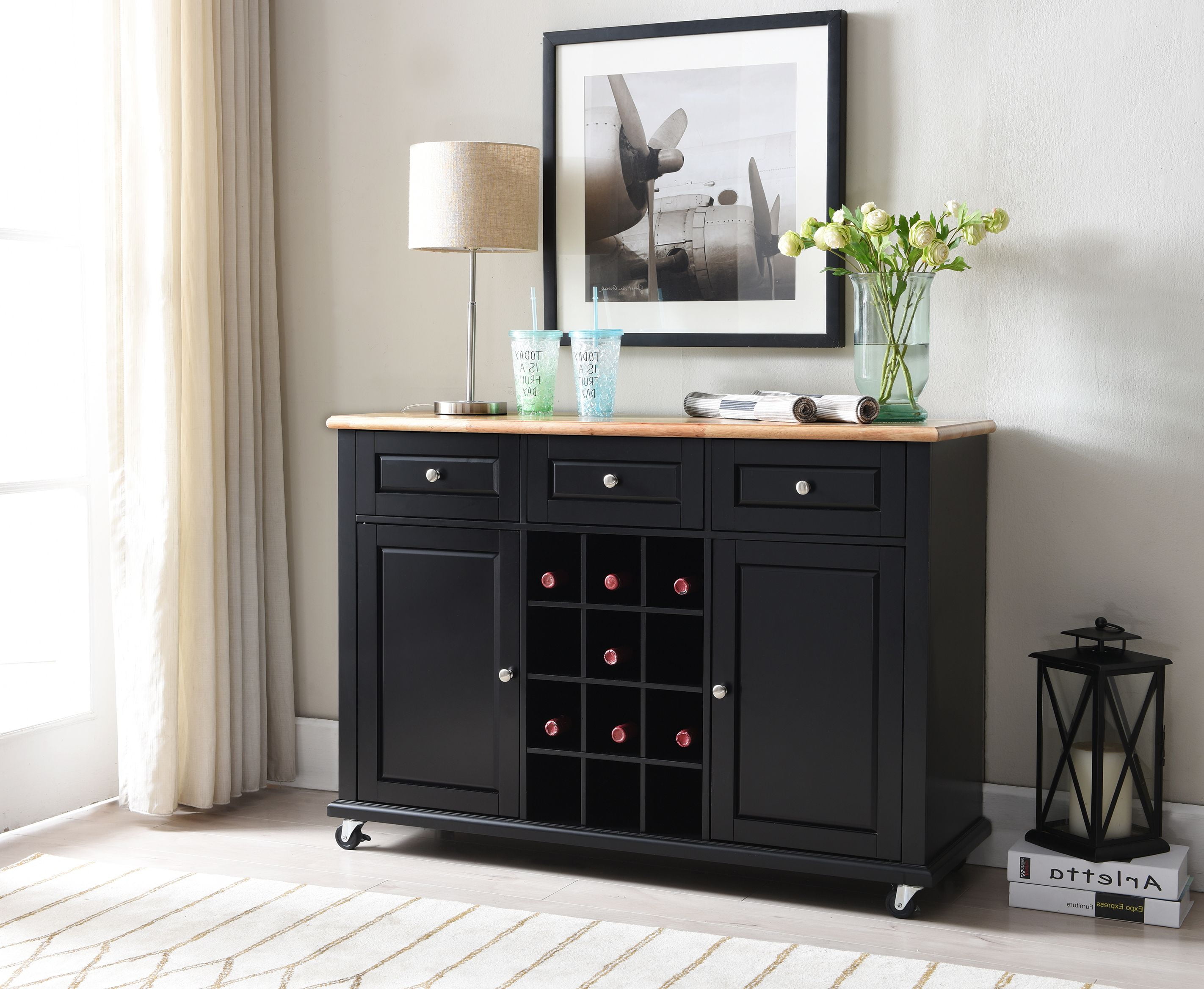 Pilaster Designs Wood Wine Rack Console Sideboard Table With Storage Espresso Finish 