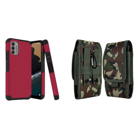 MK Armor Case for Nokia G400 5G and Vertical Belt Holster (Magenta/Green Camo)