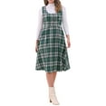 thumbnail image 2 of Allegra K Women's Plaid Vintage Dress Sleeveless High Waist A-Line Midi Pinafore Dress L Green, 2 of 5