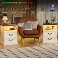 thumbnail image 5 of Hiphuta Farmhouse Set of 2 Nightstands with Charge Station, Wood End Table with 3 Drawers for Adult Bedroom, LEDS Bedside Table for Living Room, White, 5 of 8