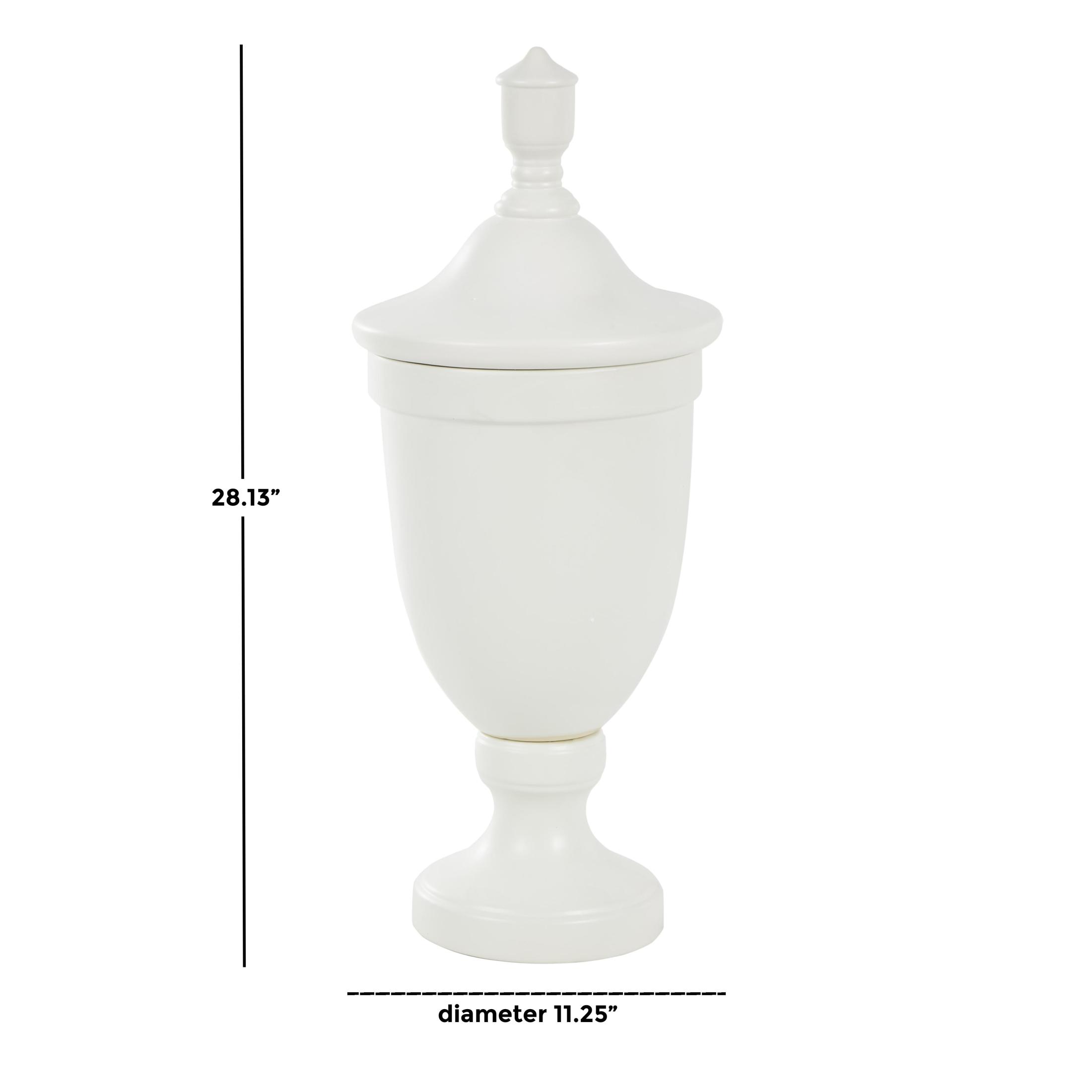 DecMode 11" x 28" White Ceramic Fluted Urn Shaped Decorative Jars with Lid, 1-Piece