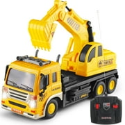 Remote Control Excavator Toys for Boys 3-6 Years Beginners RC Construction Excavator with LED Light Pretend Construction Playset Vehicle