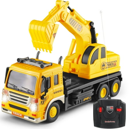 Remote Control Excavator Toys for Boys 3-6 Years Beginners RC Construction Excavator with LED Light Pretend Construction Playset Vehicle