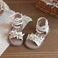 thumbnail image 5 of SGMVNU Toddler Girls Sandals and Pearls Strappy Dress Sandals Open Toe Flat Sandals Summer Shoes for Little/Big Kids Beige Size 8-9 Years, 5 of 9