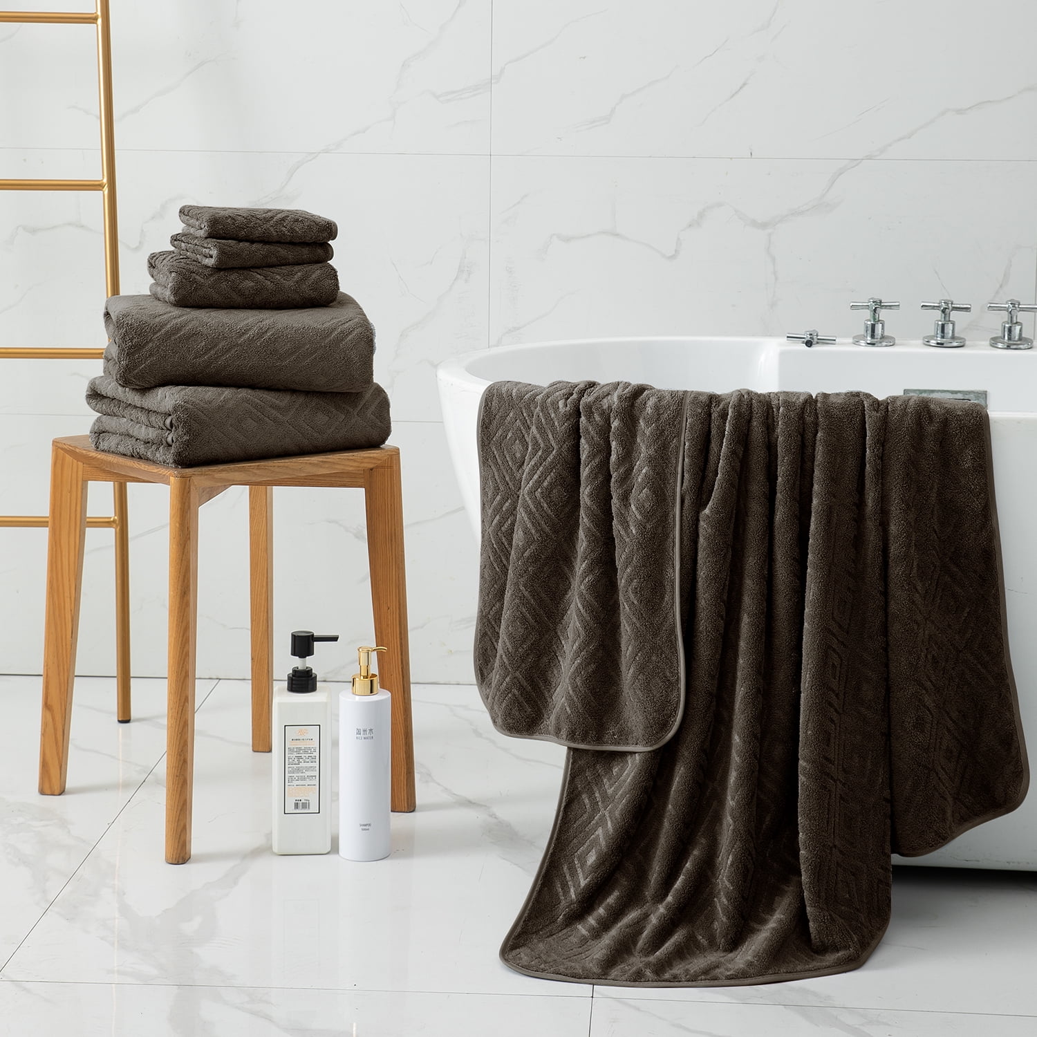 12 Piece Family Towels Set for Bathroom, Quick Drying, High Absorbent Ultra Soft Towel Sheet, Includes 4 Bath Towels, 4 Hand Towels, & 4 Washcloths (Dark Brown)