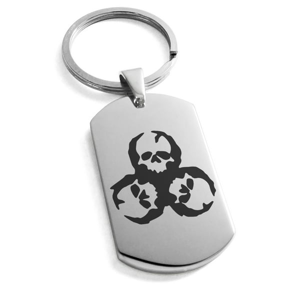 Stainless Steel Zombie Skull Biohazard Engraved Dog Tag Keychain Keyring