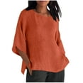 thumbnail image 2 of Tops for Women Clearance under $5 Cotton Linen Round Neck Shirt Solid Casual T-shirt Orange XXL, 2 of 6