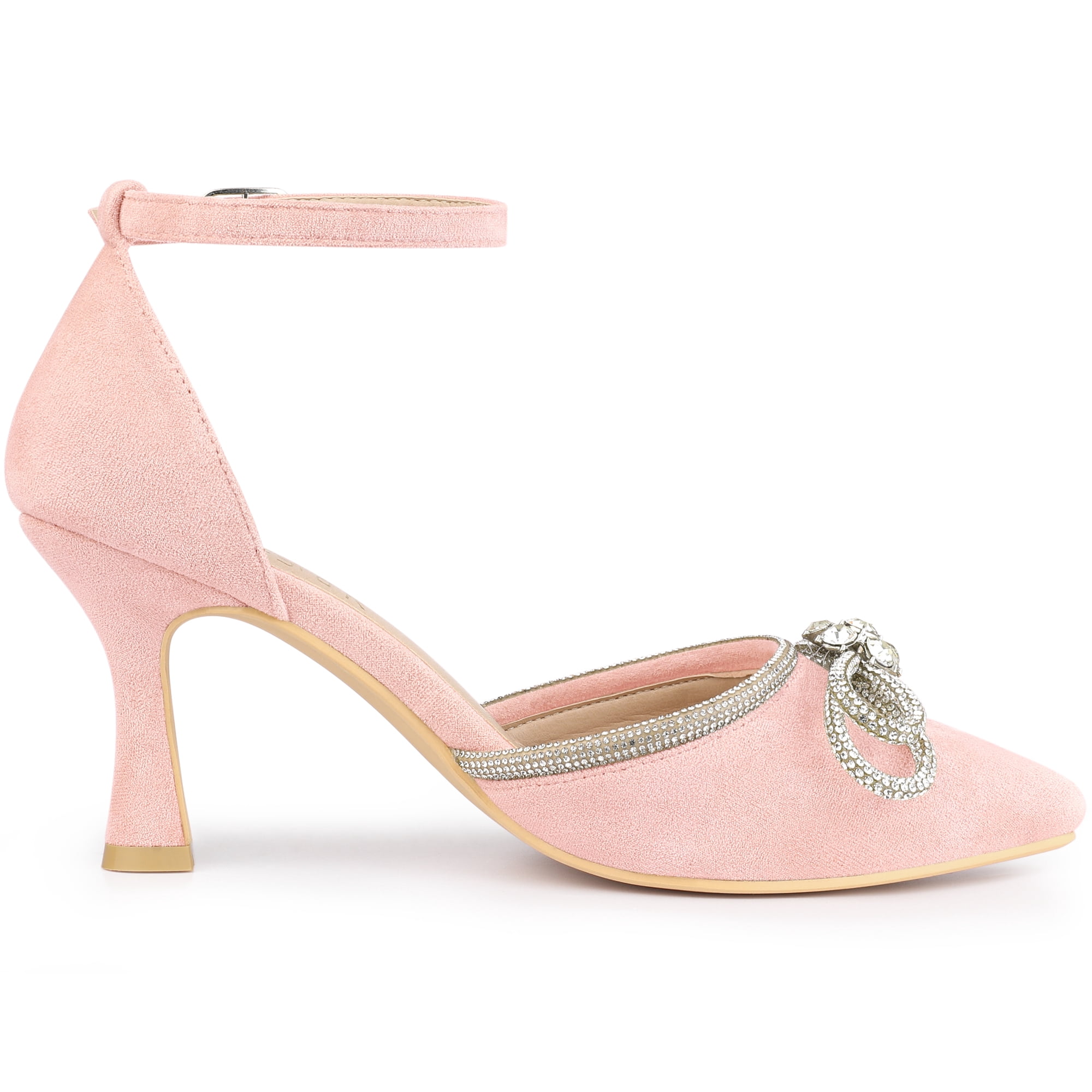 DARING DIVA Women's Rhinestones Bow Ankle Strap Stiletto Heel Sandals Pink 7.5
