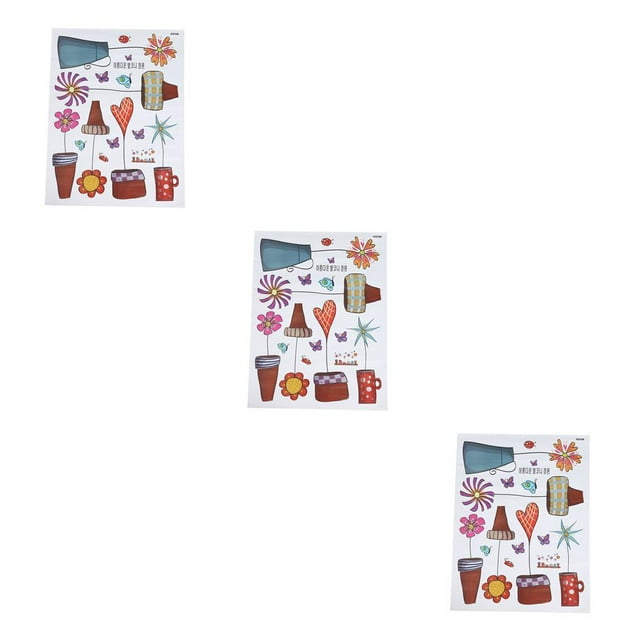 Toystoory Fresh Potted Stickers Self-adhesive Decal Window Mural Bedroom Glass Bedroom Wall Commercial Decor Wallpaper Paper Adorable 45*60cm 3Conjunto