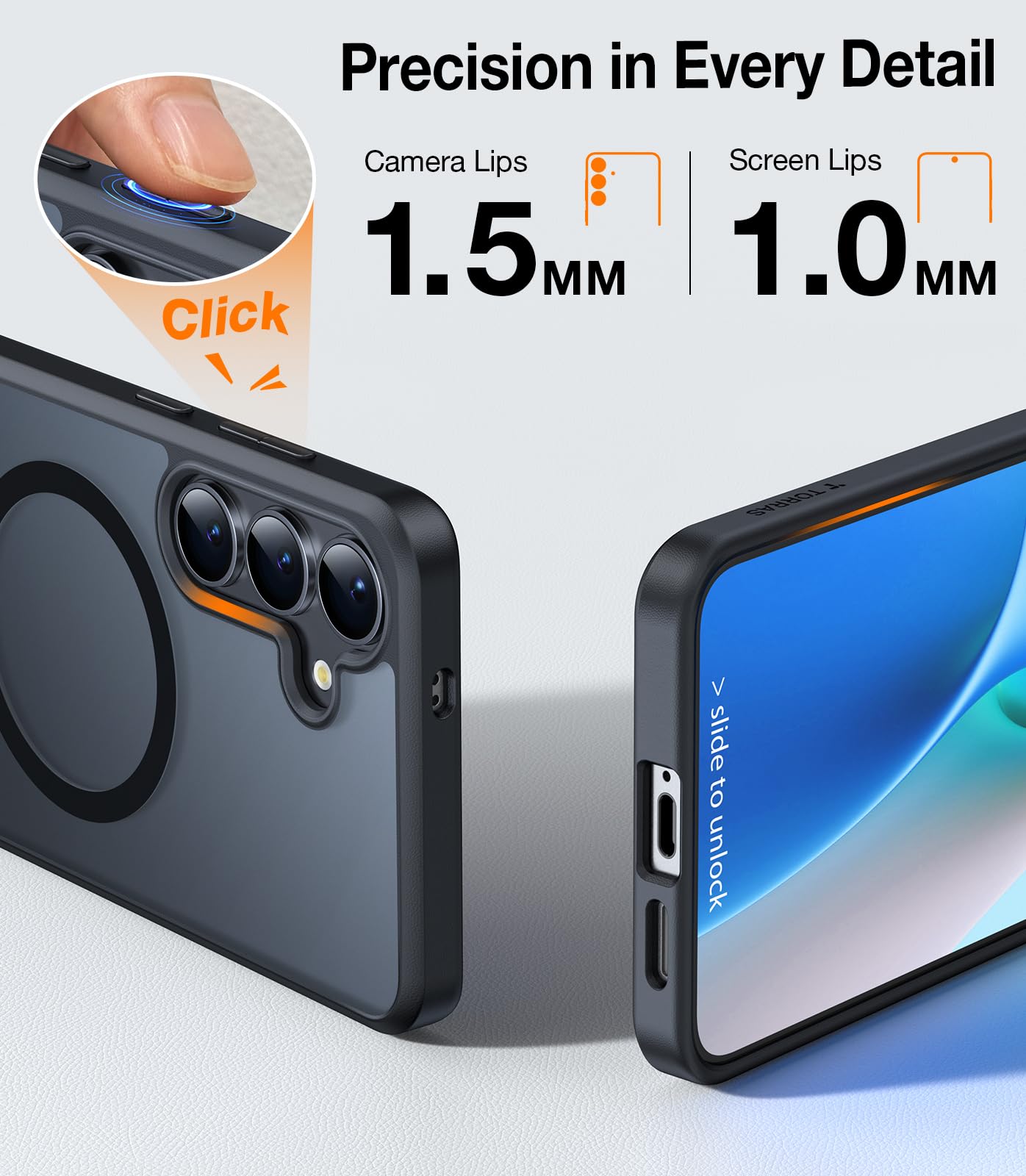 TORRAS Magnetic Kickstand Case for Samsung Galaxy S25, Military-Grade Drop Protection, MagSafe Compatible, Slim Translucent Back with Black Edge