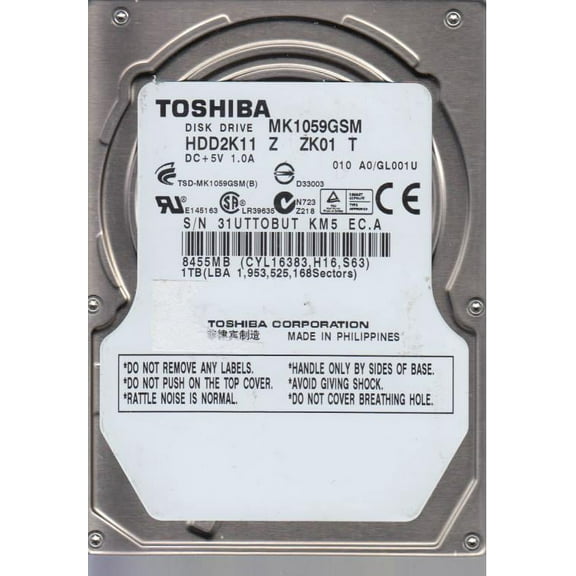 MK1059GSM, A0/GL001U, HDD2K11 Z ZK01 T, Toshiba 1TB SATA 2.5 Hard Drive