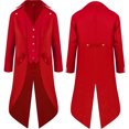 thumbnail image 2 of Rhuody Mens Winter Jacket Long Sleeve Long Steam Punks Tailcoat Jacket Gothic Vic Torians Striped Tuxedo Frock Coat Daily Outfits Red L, 2 of 6