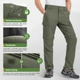 thumbnail image 3 of Hiauspor Hiking Cargo Pants for Men Convertible Zip Off with 5 Deep Pockets Elastic Waist Sage Green S, 3 of 7