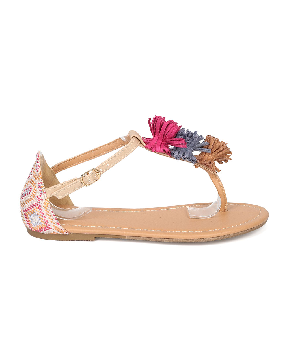 pom pom flat sandals