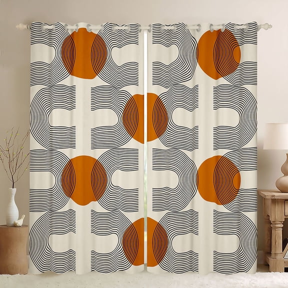Castle Fairy Retro Geometric Pattern Black Out Curtains for Adults, Abstract Art Curtains Pack of 2 (42x63 Each) for Bedroom, Orange Beige