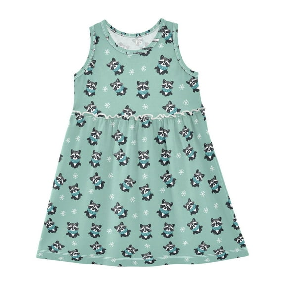 Girls Dress Raccoon Snowflake Sleeveless Dress for Girls Hem A-Line Casual Sundress