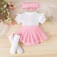 thumbnail image 3 of Tiijoy Baby Girls Checkered Skirt Short Sleeve Bodysuit Socks Headband Outfits, Sizes 3-6 Months, 3 of 5