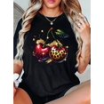 thumbnail image 1 of 1pc Women'S Casual Crew Neck T-Shirt with Geometric Cherry and Leopard Print, Fashion Trendy Summer Top, KnitCotton Fabric with Medium Stretch, Comfortable Holiday Wear, 1 of 5