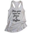 thumbnail image 1 of This Girl Runs On Jesus & Coffee Tank Top, Ladies Racerback Tank Top, Cute Coffee Tank, Jesus Tank, Silver Gray, Small, 1 of 3