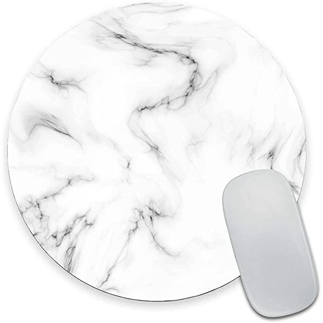 Round Mousepad, White Marble Mouse Pad, Premium-Textured Small Mouse Mat with Waterproof Non-Slip Rubber Base for Laptop Computer Office Desk Accessories,7.9 x 7.9 inch