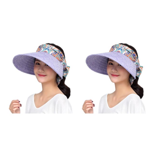 Jumpingount Sombrero de algodón y lino para mujer, repuesto a prueba de sol, a prueba de viento, transpirable, plegable, para viajar, gorra para Púrpura 2piezas
