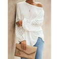 thumbnail image 2 of Camiseta Ahueca Hacia Fuera Manga Larga Cuello Oblicuo Color Puro Tops De Un Hombro Para Mujer Blanco S, 2 of 6