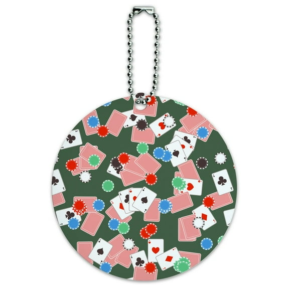 Poker Chips and Ace Cards Pattern Round Luggage ID Tag Card Suitcase Carry-On