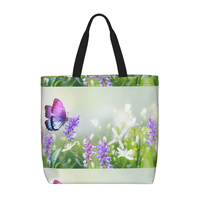Disketp Purple Butterfly On Wild Bolsa Tote de Lona para Mujer, Bolso de Hombro y Cruzado con Cierre de Cremallera