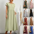 thumbnail image 2 of Harajuku Solid Long Dress Women Summer Casual Short Sleeve O Neck Loose Sundress 2023 Y2K Cotton and Linen Robe Dresses ClothesS Gao Jinjia LED, 2 of 2