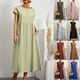 thumbnail image 2 of Harajuku Solid Long Dress Women Summer Casual Short Sleeve O Neck Loose Sundress 2023 Y2K Cotton and Linen Robe Dresses ClothesS Gao Jinjia LED, 2 of 2