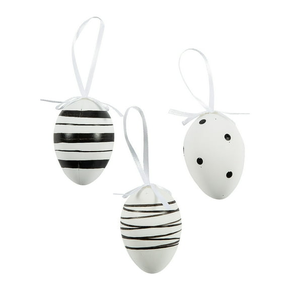 2 1/4" Black & White Patterned Easter Ornaments - 12 Pieces