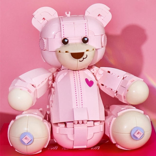 Juguete de construcción de bloques, lindo oso rosa educativo, fácil de montar, minibloque de construcción, regalo de cumpleaños