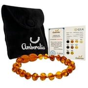 Amberalia Baltic Amber teething bracelet , GIA Certificated- SIZES FOR ALL AGES - Boost immune system - Natural teething and carpal tunnel/arthritis pain relief - Polish Cognac 5.5