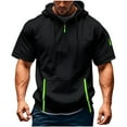 thumbnail image 3 of BiZtdJrK Mens Casual Quarter Zip Pullover Hoodies Lightweight Workout Short Sleeve Sweatshirts Solid Color Hooded Shirts with Pocket Black XXL, 3 of 6