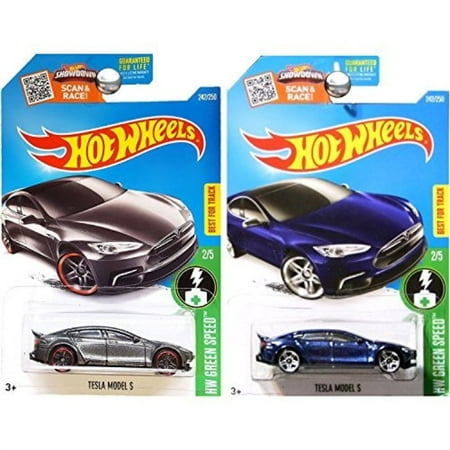 hot wheels 2016 blue and dark grey tesla model s 2-car