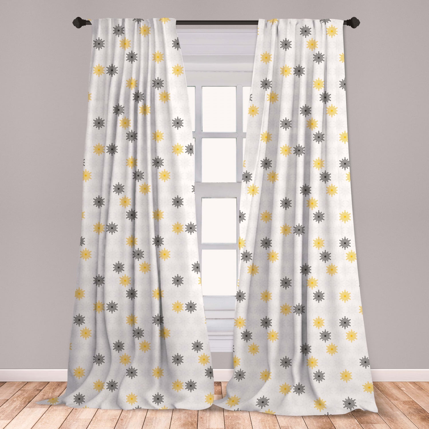 Grey and Yellow Curtains 2 Panels Set, Moroccan Style Modern Sun Beam