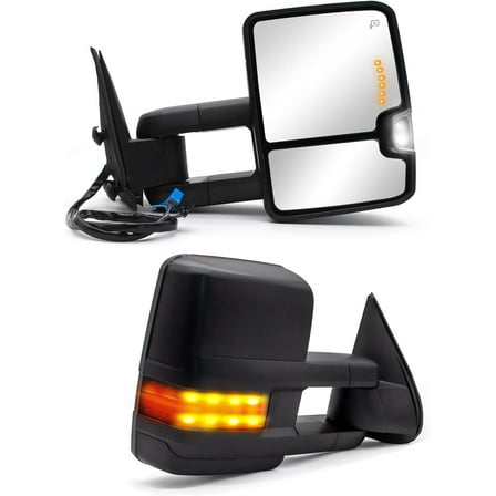 WLLW Towing Mirrors Compatible with 2003-2006 Chevy Silverado 1500 2500 3500 GMC Sierra Yukon Tahoe Power Heated Turn Signal Light Arrow Lamp Manual Flip Up Pickup Truck Tow Mirrors LH RH Black