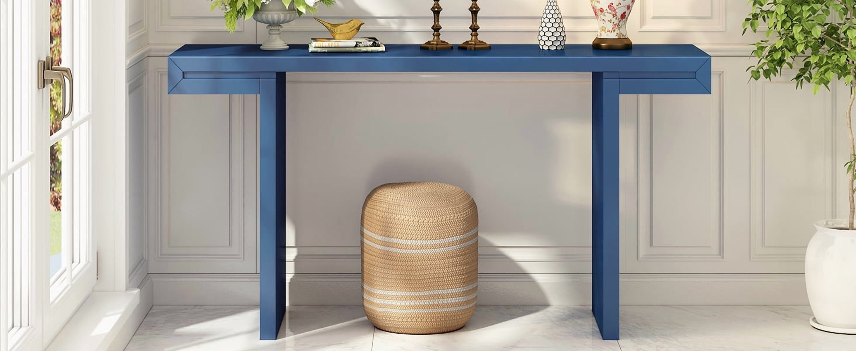 Large 60" Console Table with Geometric Clean Lines Design, Entryway Table with Painted Finish and Adjustable Feet, Suitable for Living Room, ntryway, Hallway