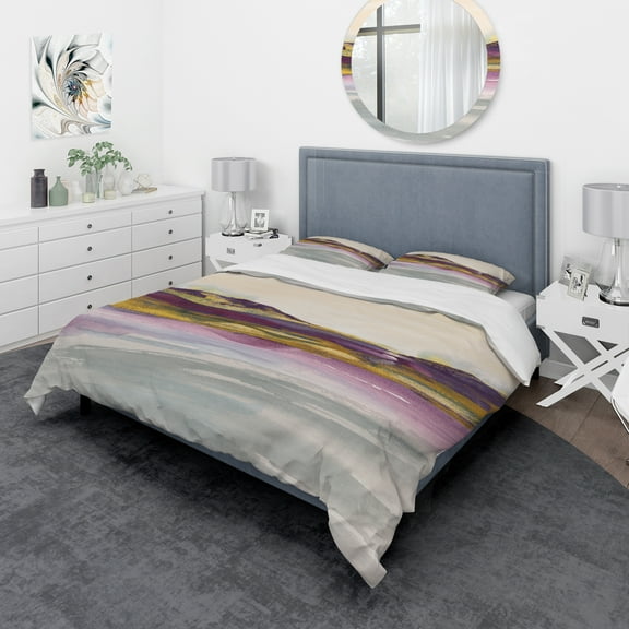 Designart 'Painted Purple and Gold Landscape II' Geometric Duvet Cover Set