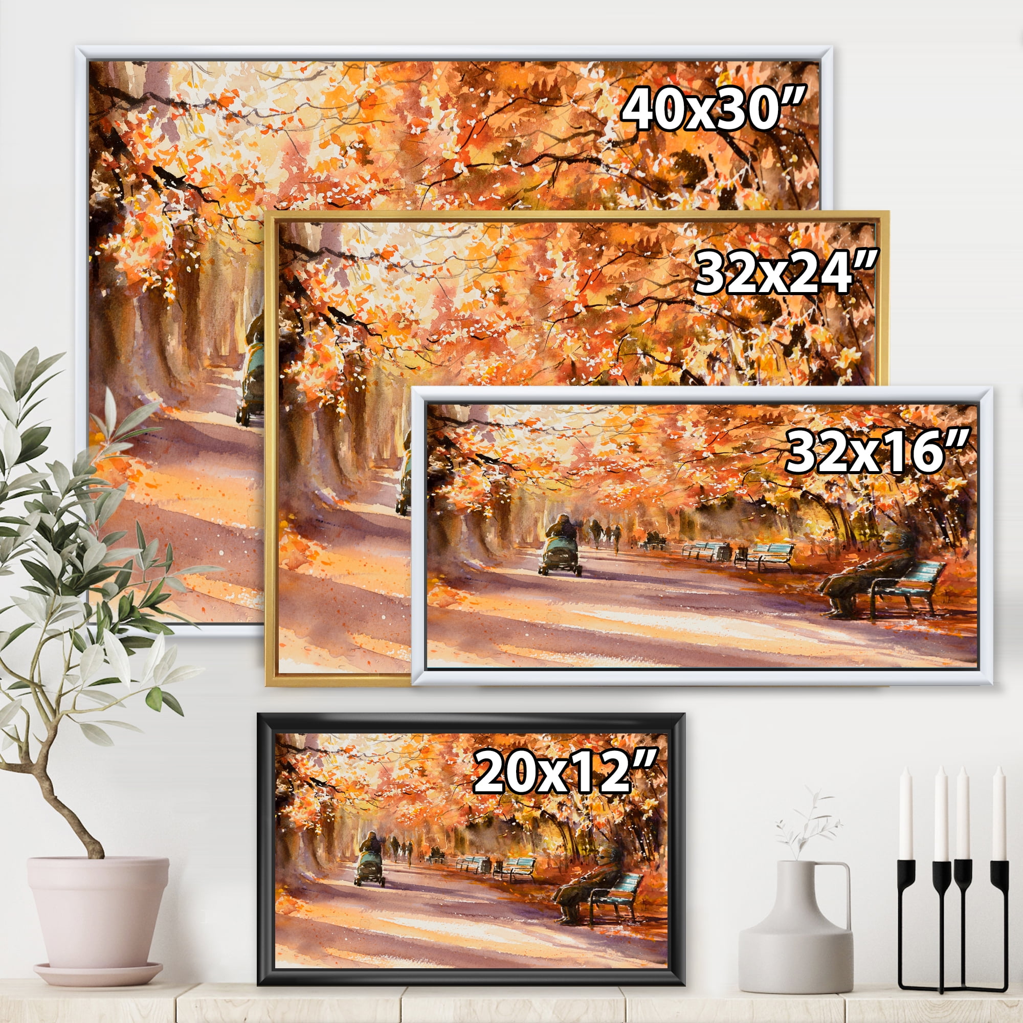 Designart 'Path In The Park In Sunny Autumn Day' Country Framed Canvas Wall Art Print