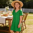 thumbnail image 2 of FRSASU Robe d'Été 100 % Coton pour Filles, Tendance, Col en V, Décontractée, Bohème, Robe Soleil, Printemps, Plage, Fluide, Vacances, Mini, Verte, 2 of 8