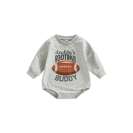 

Infant Baby Boys Girls Autumn Casual Romper Gray Long Sleeve O Neck Letter Rugby Print Playsuit