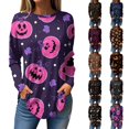 Sxaura Halloween Shirts for Women Pumpkin Bats Print Tunic Long Sleeve