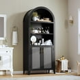 thumbnail image 6 of Memoryfield 5 Tier Arched Bookcase with Rattan Doors, Modern Bookshelf Storage Cabinet, Open Display Shelf, for Home Office Living Room, Black, 6 of 8