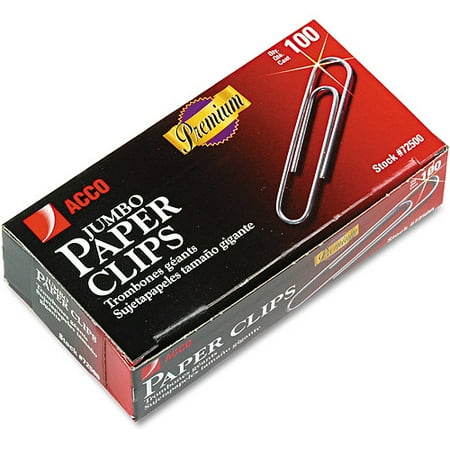 ACCO Smooth Finish Premium Paper Clips, Wire, Jumbo, Silver, 100 Clips Per Box, 10 Boxes Per Pack