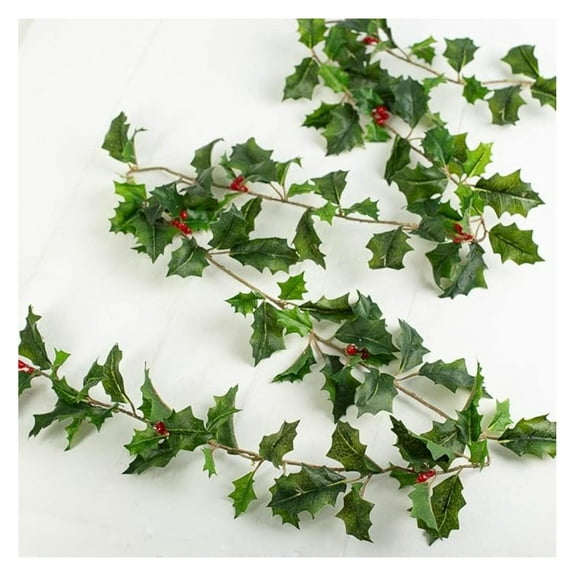 Weather Resistant Real Touch Holly with Red Berries - Lifelike Artificial Holly for Indoor or Outdoor Christmas Holiday Decoration by (60" Long)